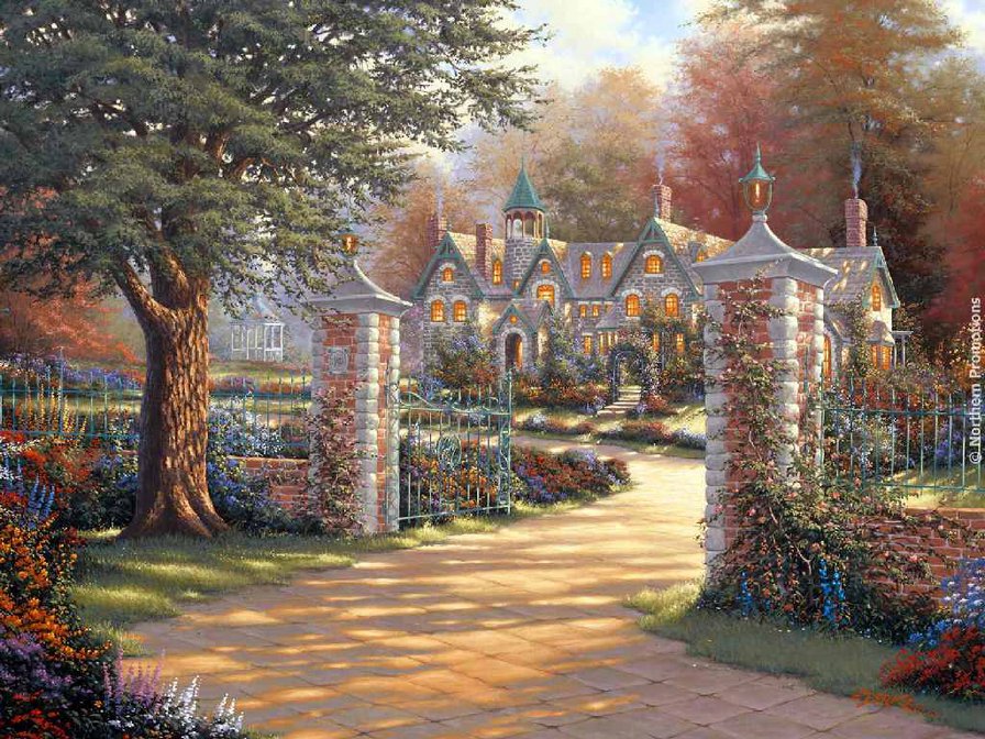 Красивы домик - дом, романтично, замок, пейзаж - оригинал