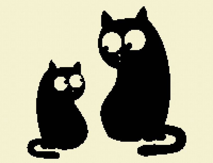 два чёрных кота - кот, пара котов, коты, монохром - предпросмотр