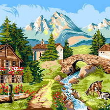 Оригинал схемы вышивки «альпийская деревня» (№345593)