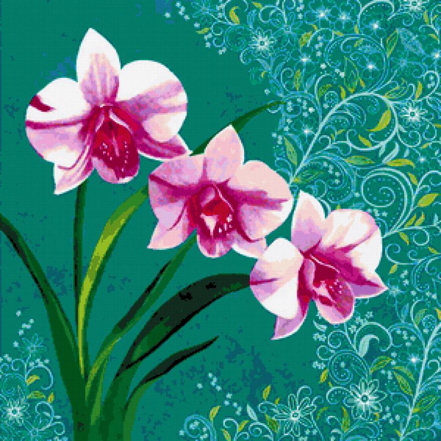 Подушка "Орхидеи" - панно, узоры, подушка, тропические цветы, цветы, орхидеи - предпросмотр