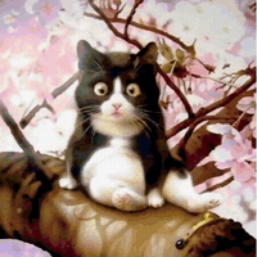 Котенок на дереве (макото мурамацу) - сакура, кот, котенок, дерево - предпросмотр