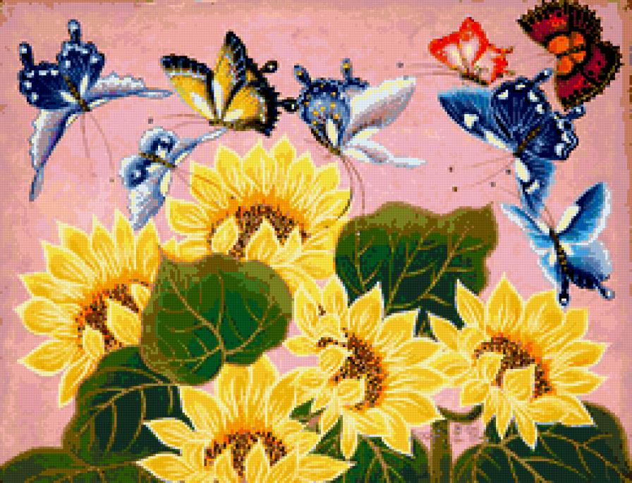 бабочки на цветах - картина - предпросмотр