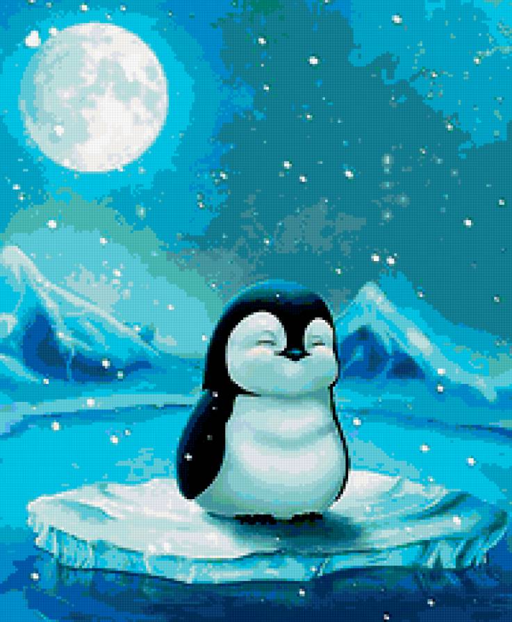 Пингвиненок - море, пингвины, полюс, льдины - предпросмотр