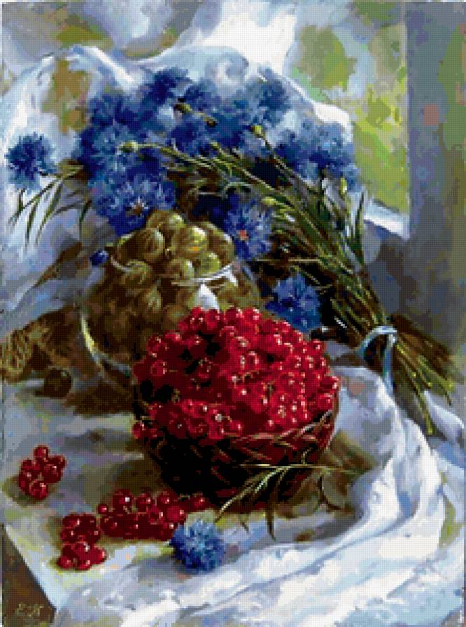 Картина Екатерины Калиновской 1 - цветы, ягоды, натюрморт, живопись, букет, картина - предпросмотр