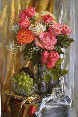 Картина Екатерины Калиновской 10 - живопись, цветы, букет, розы, виноград, картина - оригинал