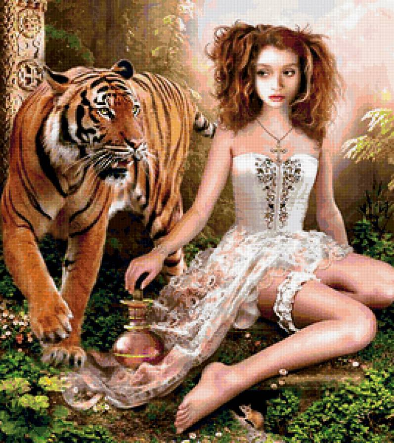 Девушка с тигром - тигр, девушка - предпросмотр