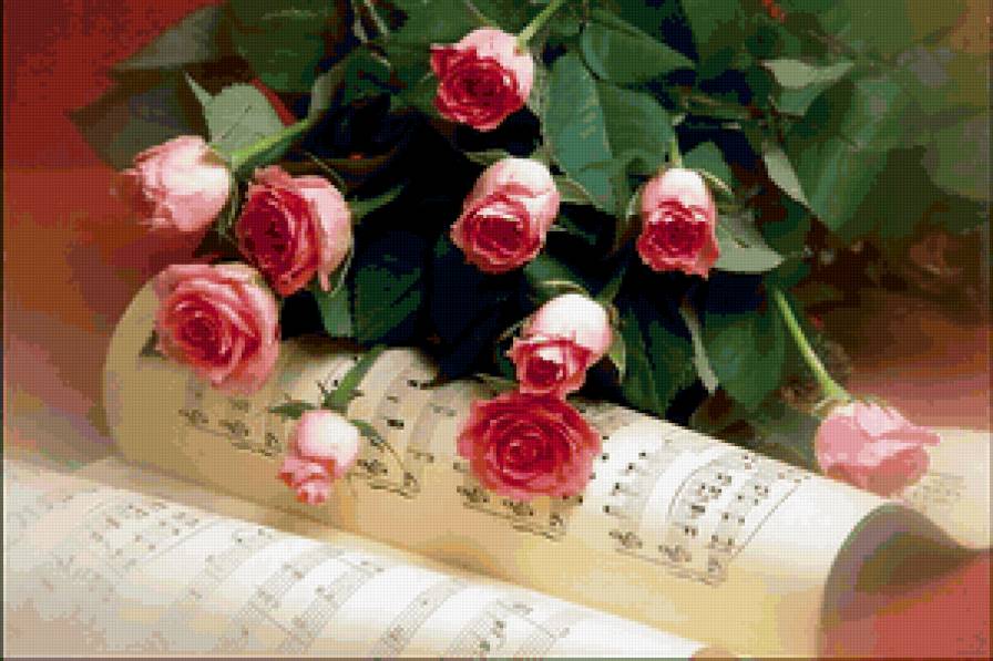Для тебя... - музыка., ноты, розы - предпросмотр
