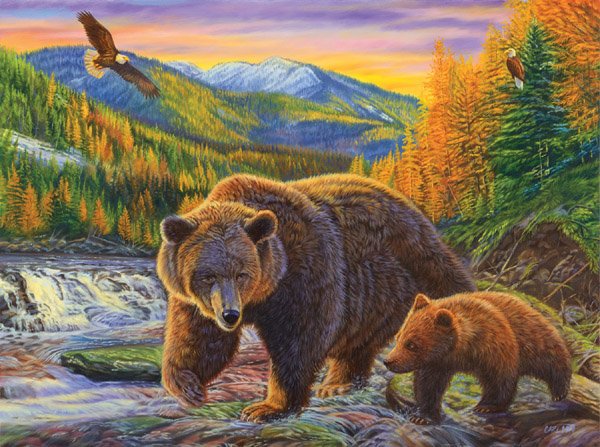 Медведи осенью - закат, медведь, горы, осень, звери, природа, пейзаж, животные - оригинал