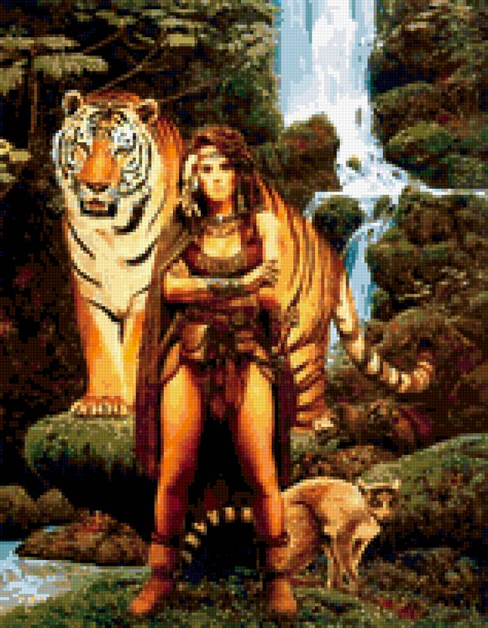 Девушка с тигром - девушка, тигр - предпросмотр