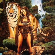 Оригинал схемы вышивки «Девушка с тигром» (№349624)