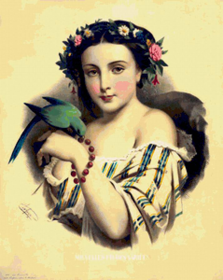 Девушка в попугаем - девушки жозефины дюколле, портрет, девушки - предпросмотр