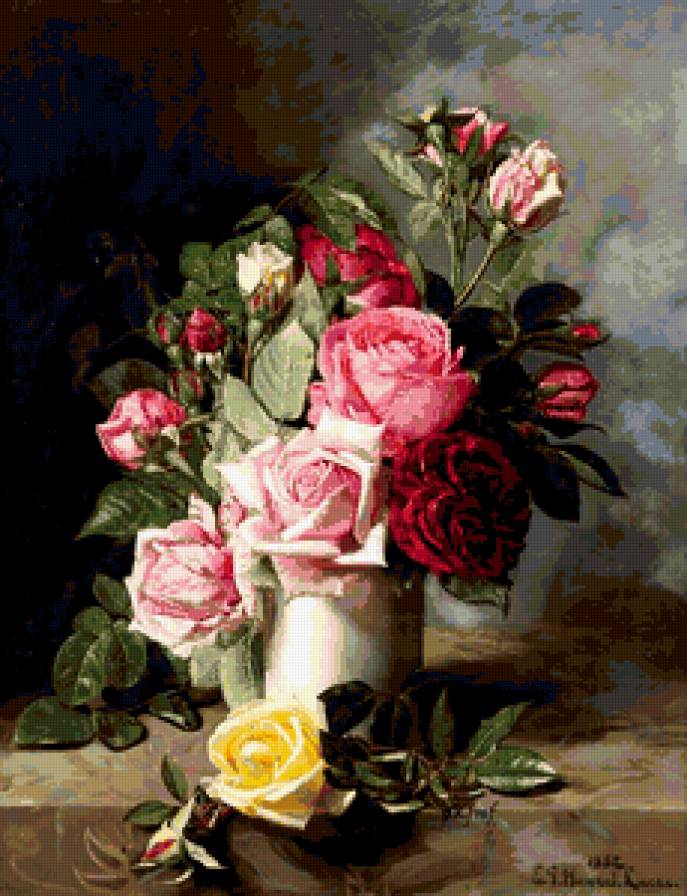 №351313 - живопись, букет, цветы, розы, натюрморт - предпросмотр