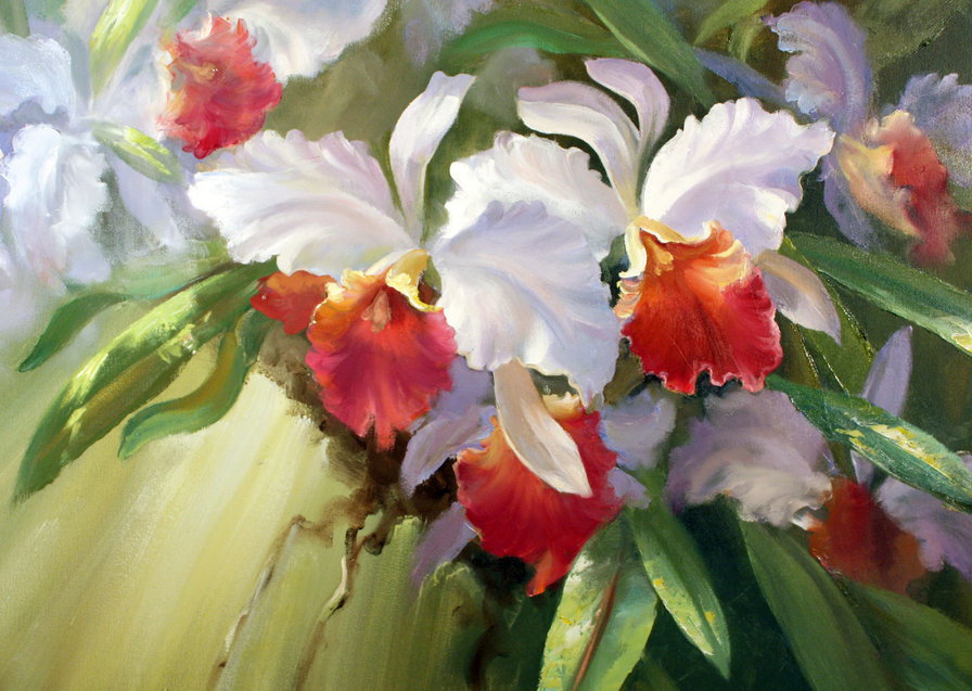 Орхидеи_батик - живопись, картина, батик, цветы, акварель - оригинал