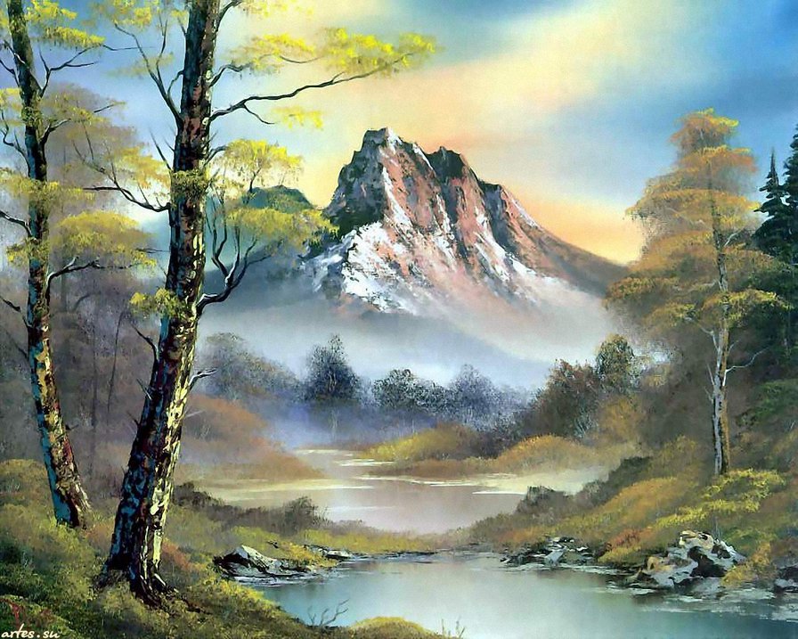 Красиво - горы, туман, деревья - оригинал