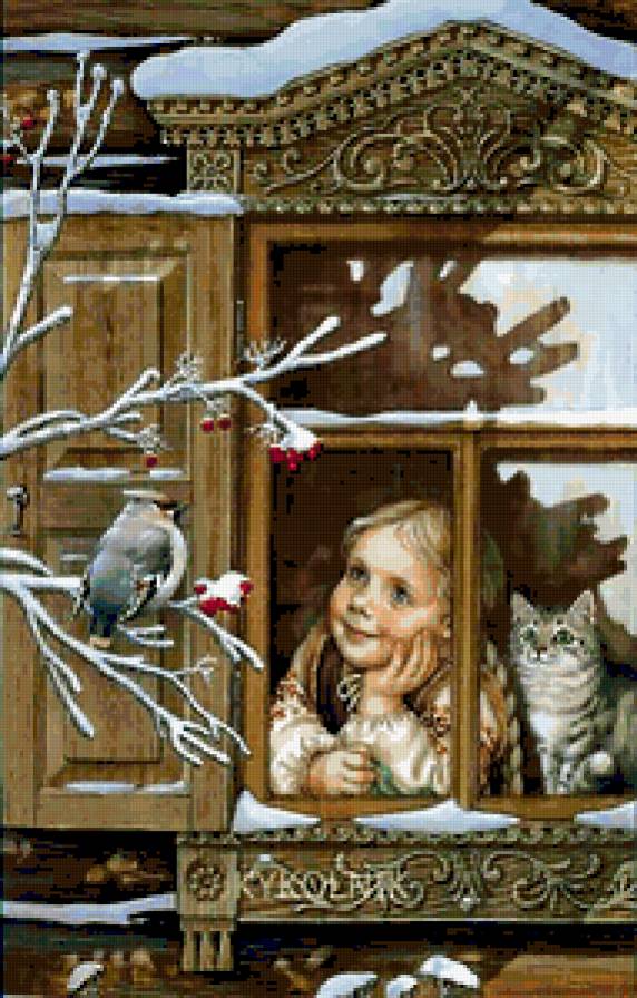 №351894 - окно, портрет, пейзаж, девочка, живопись, птицы, дети - предпросмотр