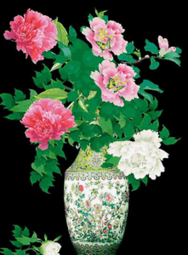 ваза с пионами - букет, ваза, пионы, картина, цветы - предпросмотр