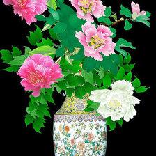 Оригинал схемы вышивки «ваза с пионами» (№351934)