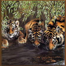 Оригинал схемы вышивки «тигры у ручья» (№352268)