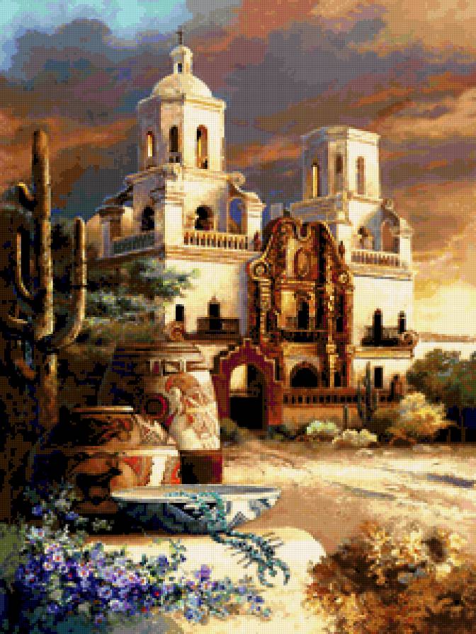 Церковь в пустыне. - церковь, мексиканские мотивы, мексика, пустыня. - предпросмотр