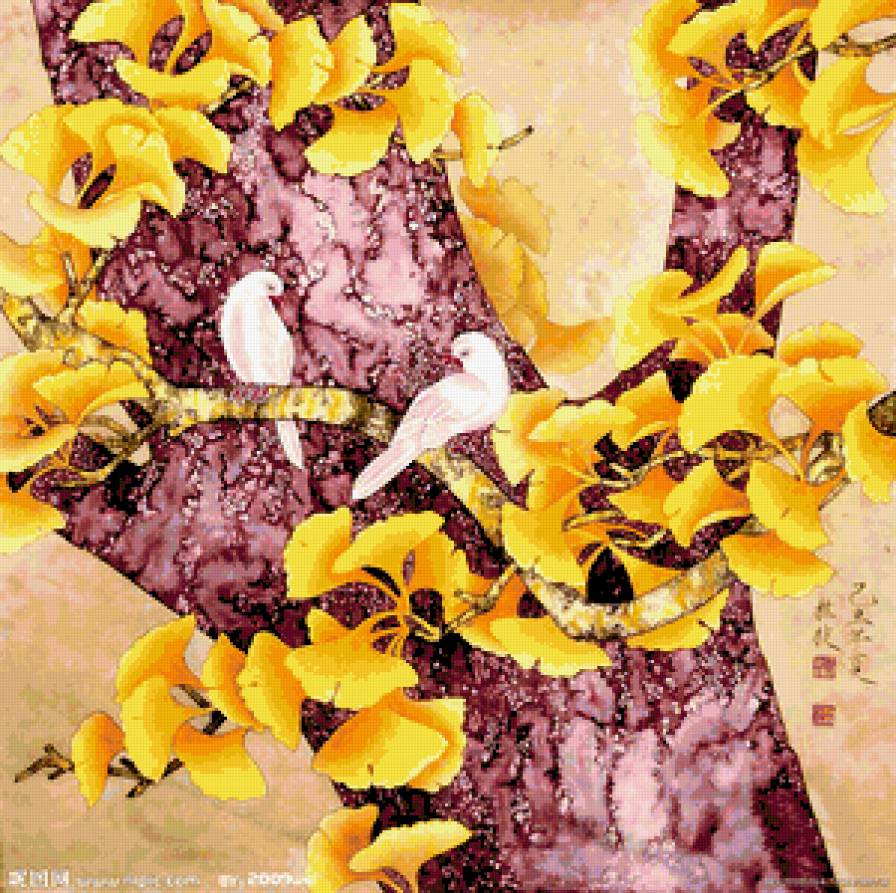 Китайские мотивы - птицы, китайская живопись, растения, природа, китай, восток - предпросмотр