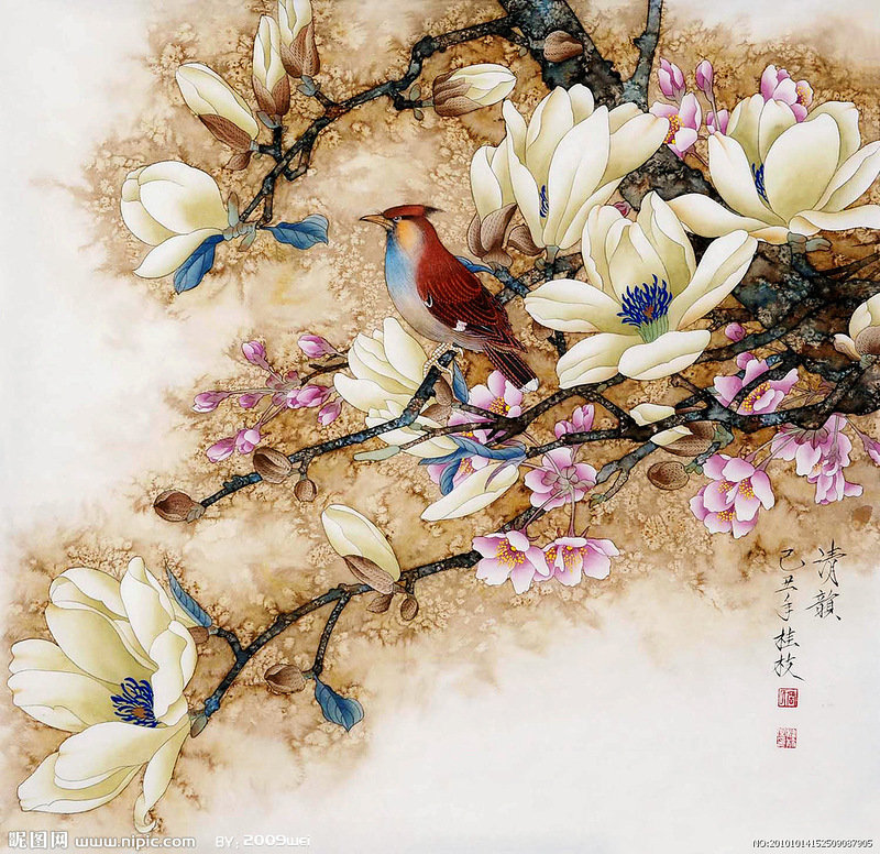 Китайские мотивы - цветы, китайская живопись, восток, растения, китай, птицы - оригинал