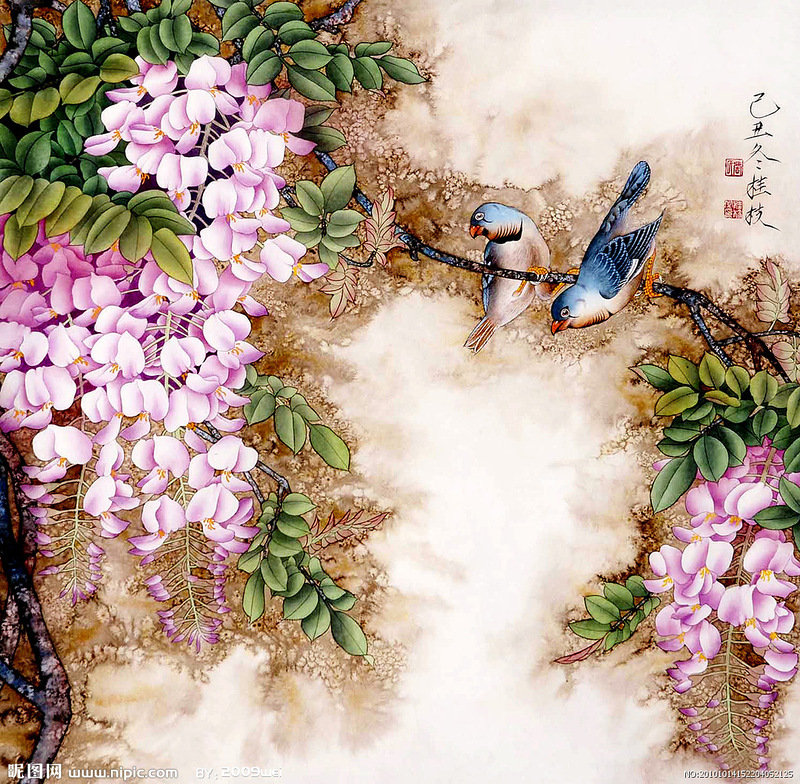 Китайские мотивы - восток, птицы, растения, цветы, китайская живопись, китай - оригинал