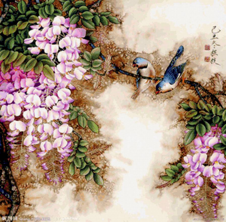 Китайские мотивы - растения, цветы, китай, птицы, восток, китайская живопись - предпросмотр