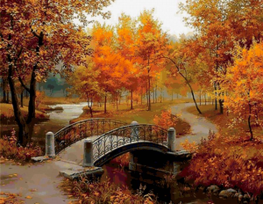 Золотая осень - парк, осень, мостик - предпросмотр