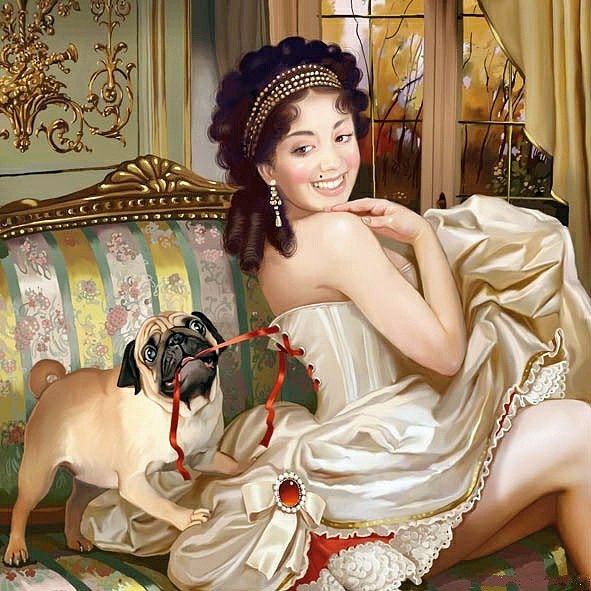 Иллюстрации Татьяны Дорониной 6 - собачка, девушка, картина - оригинал
