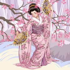 Оригинал схемы вышивки «японский танец» (№356082)