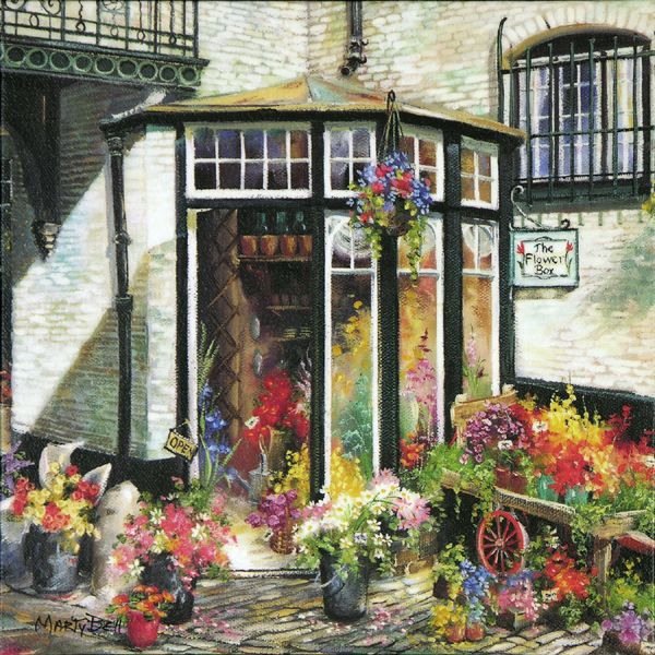 Цветочный магазинчик. - картины марти белл, цветы, пейзаж, городок - оригинал