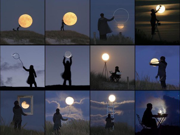 Жизнь и луна - силуэты, луна, месяц, ночь - оригинал