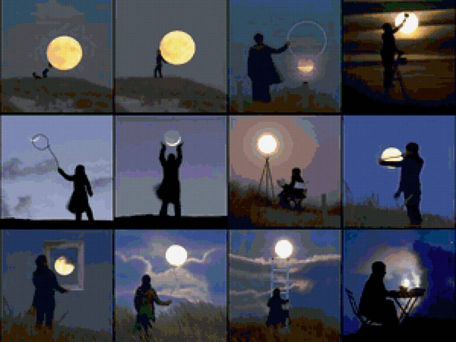 Жизнь и луна - силуэты, месяц, ночь, луна - предпросмотр