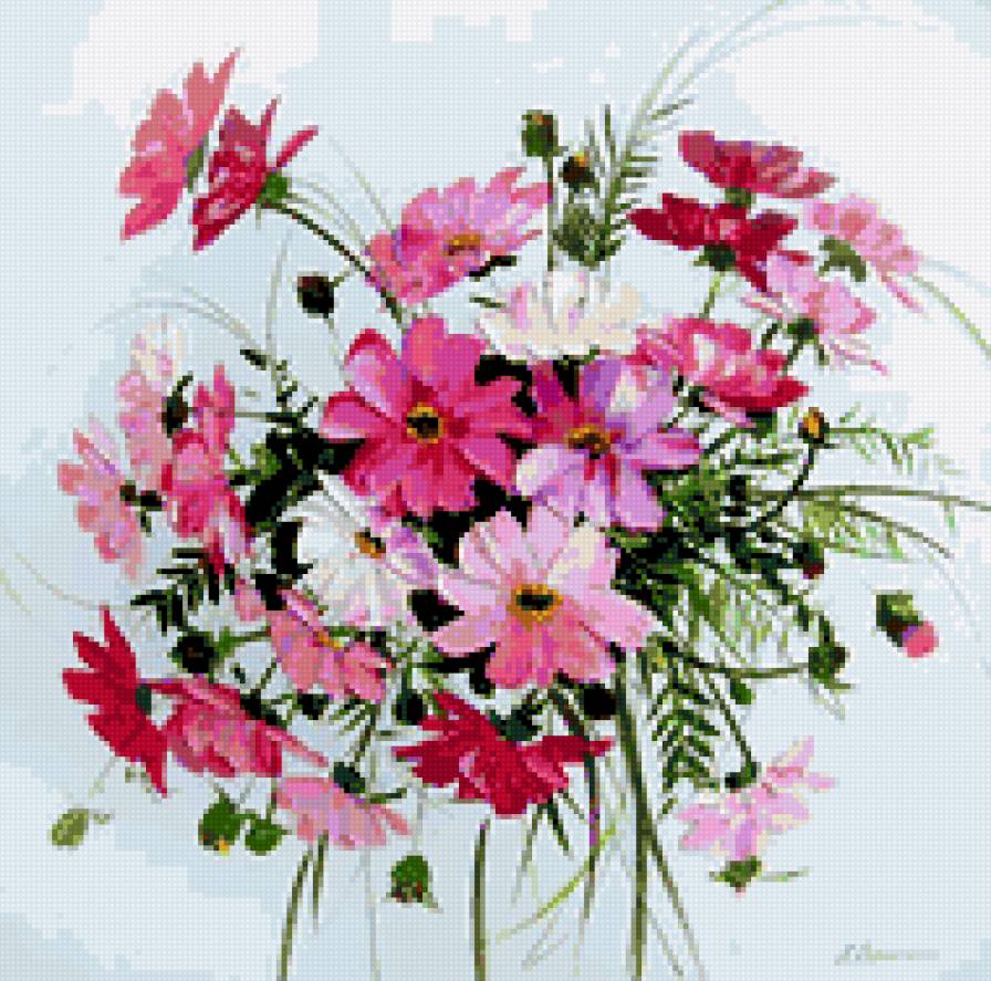 Розовые цветы (по картине Л. Скрипченко) - цветы - предпросмотр