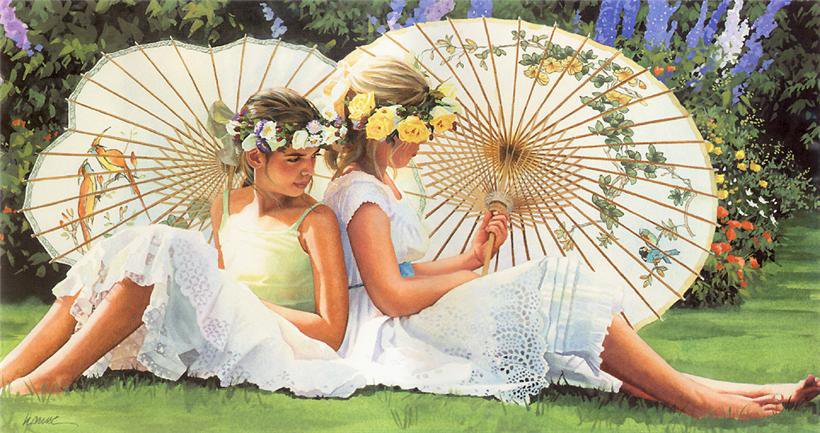 Le Matin Dans le Jardin - девушки, подруги, зонты - оригинал