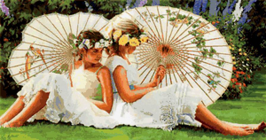 Le Matin Dans le Jardin - девушки, подруги, зонты - предпросмотр