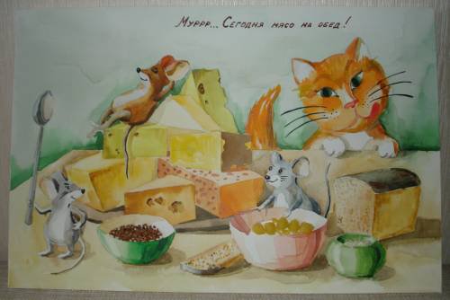 кот и мыши - для кухни, мыши, хлеб, сыр, кот - оригинал