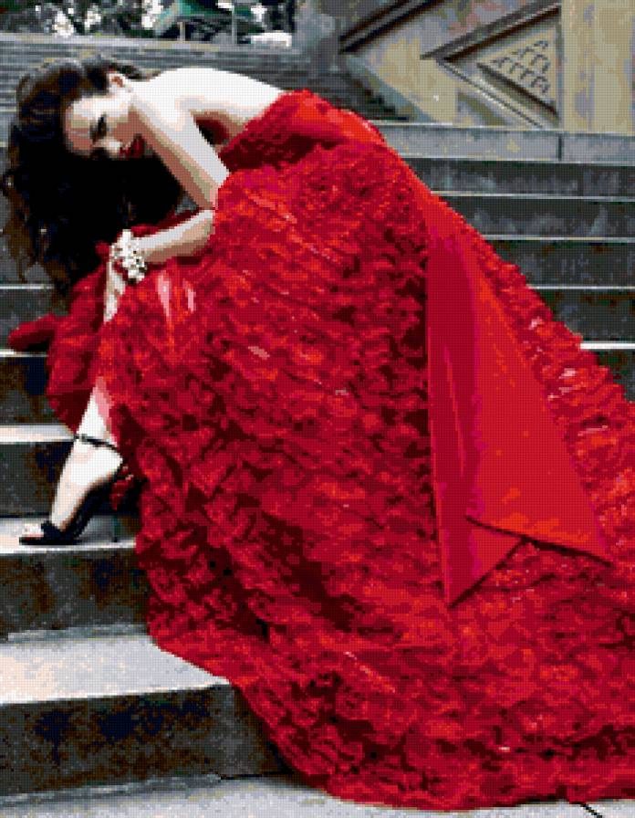 красное платье - шик, красное, лестница, женщина, мода, девушка, она, платье - предпросмотр