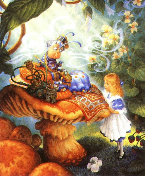 сказка - сказка, детям, цветы, страна чудес, алиса, гусеница, гриб, детство - оригинал