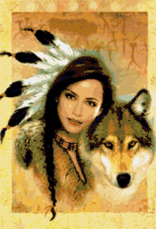Индейская девушка с волком - волк, индейцы, девушка - предпросмотр
