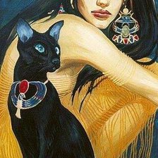 Оригинал схемы вышивки «девушка и черная кошка» (№360945)
