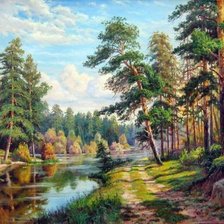 Оригинал схемы вышивки «Пейзаж, лес, река» (№361749)