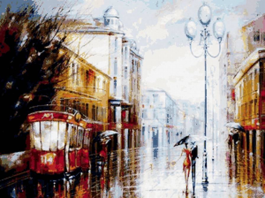 улочка - трамвай, улица, дождь - предпросмотр