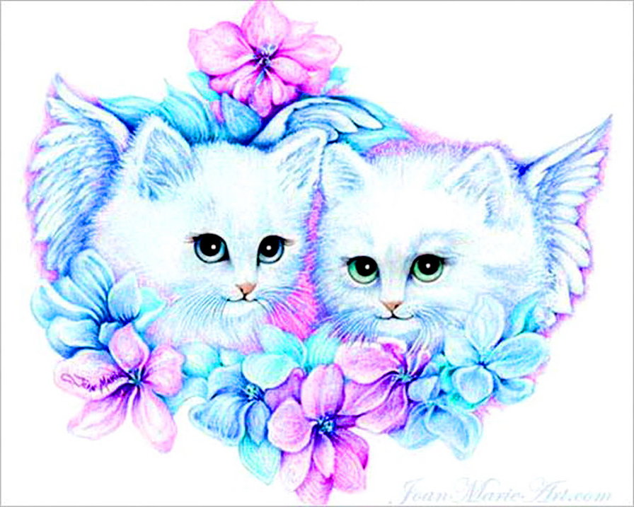 ангелочки - кот, котенок, милашка, цветы, лапушка - оригинал