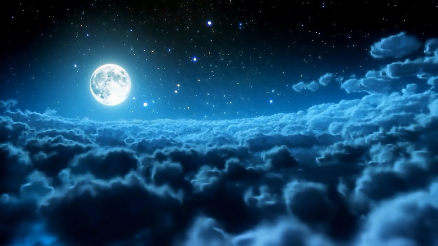 Луна и облака - планета, луна, космос - оригинал