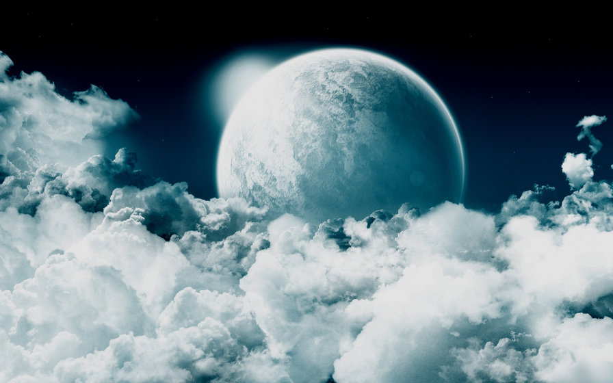 Луна и облака - планета, космос, луна - оригинал
