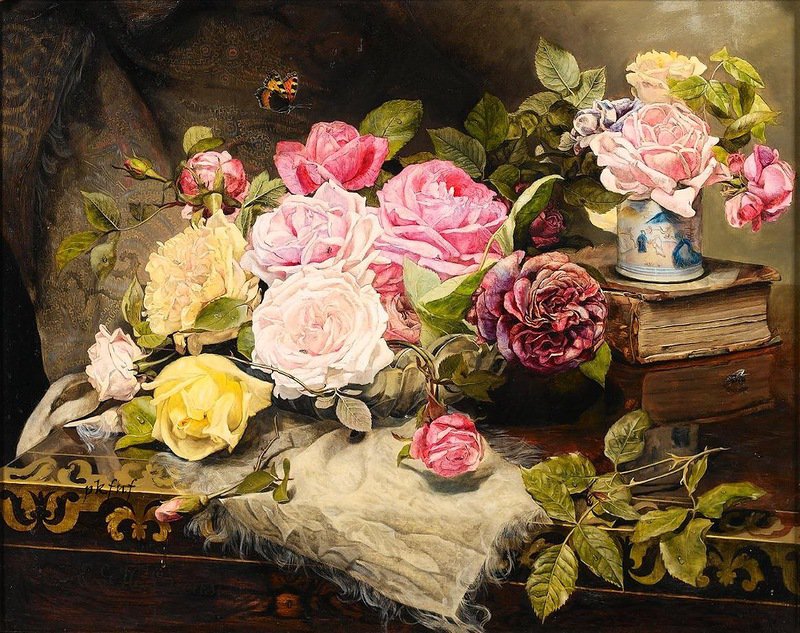 №362320 - розы, цветы, живопись, натюрморт, букет - оригинал