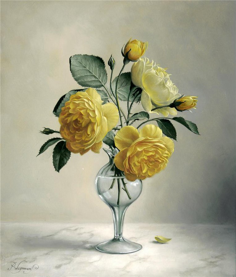 Жёлтый букет - цветы в вазе - оригинал