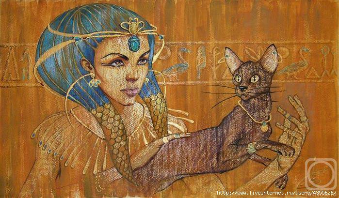 девушка и кошка - она, кошка, девушка, женщина, египет, кот, кошечка, ласка, котик - оригинал
