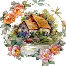 Оригинал схемы вышивки «домик в розах» (№362704)